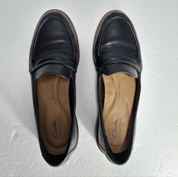 Clarks Womens Black Leather Loafers Size 10 Casual Professional Shoes - Picture 2 of 14